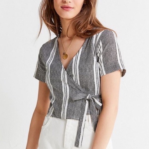 Urban Outfitters Tops - Urban Outfitters Striped Crop Wrap Top